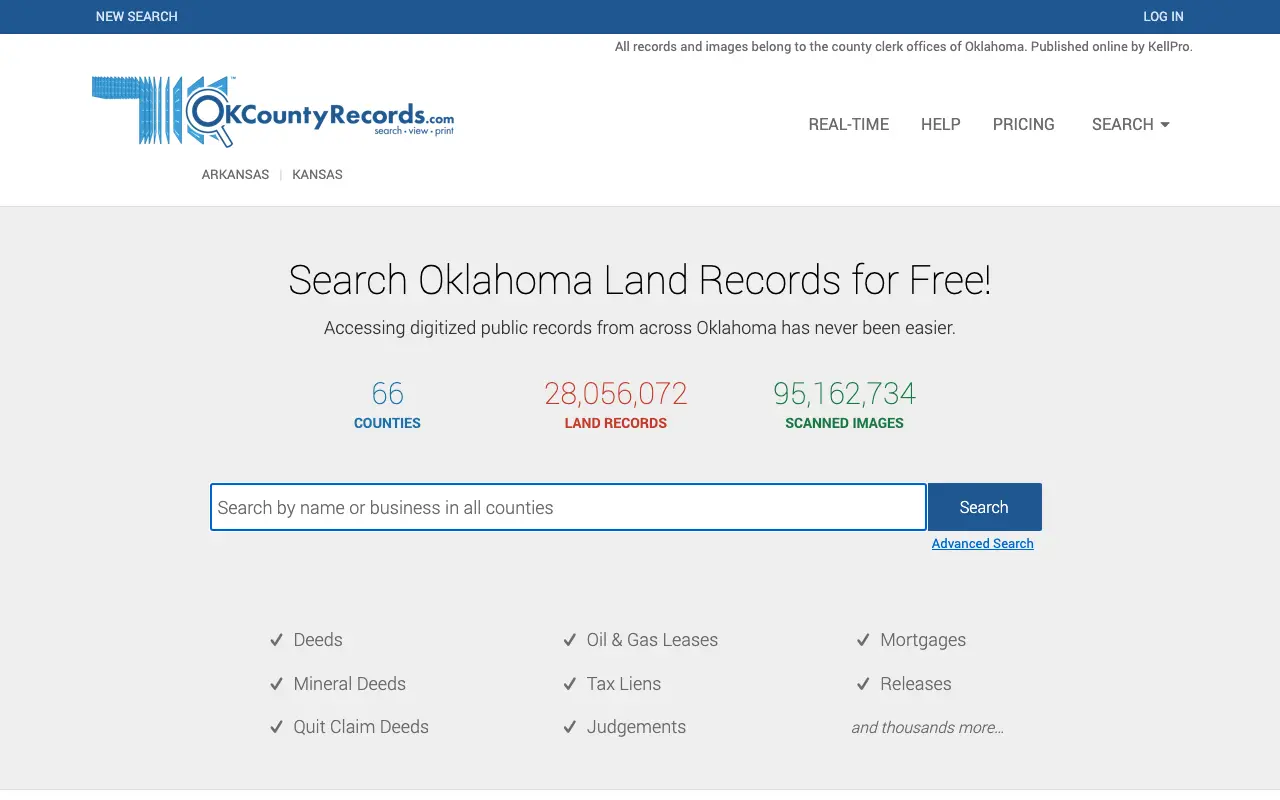 Screenshot of the OKCountyRecords website