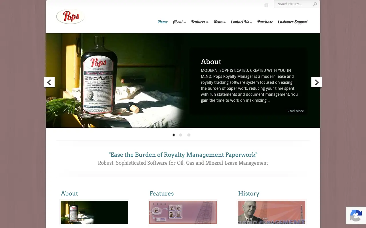 Screenshot of the Pop’s Royalty Software website