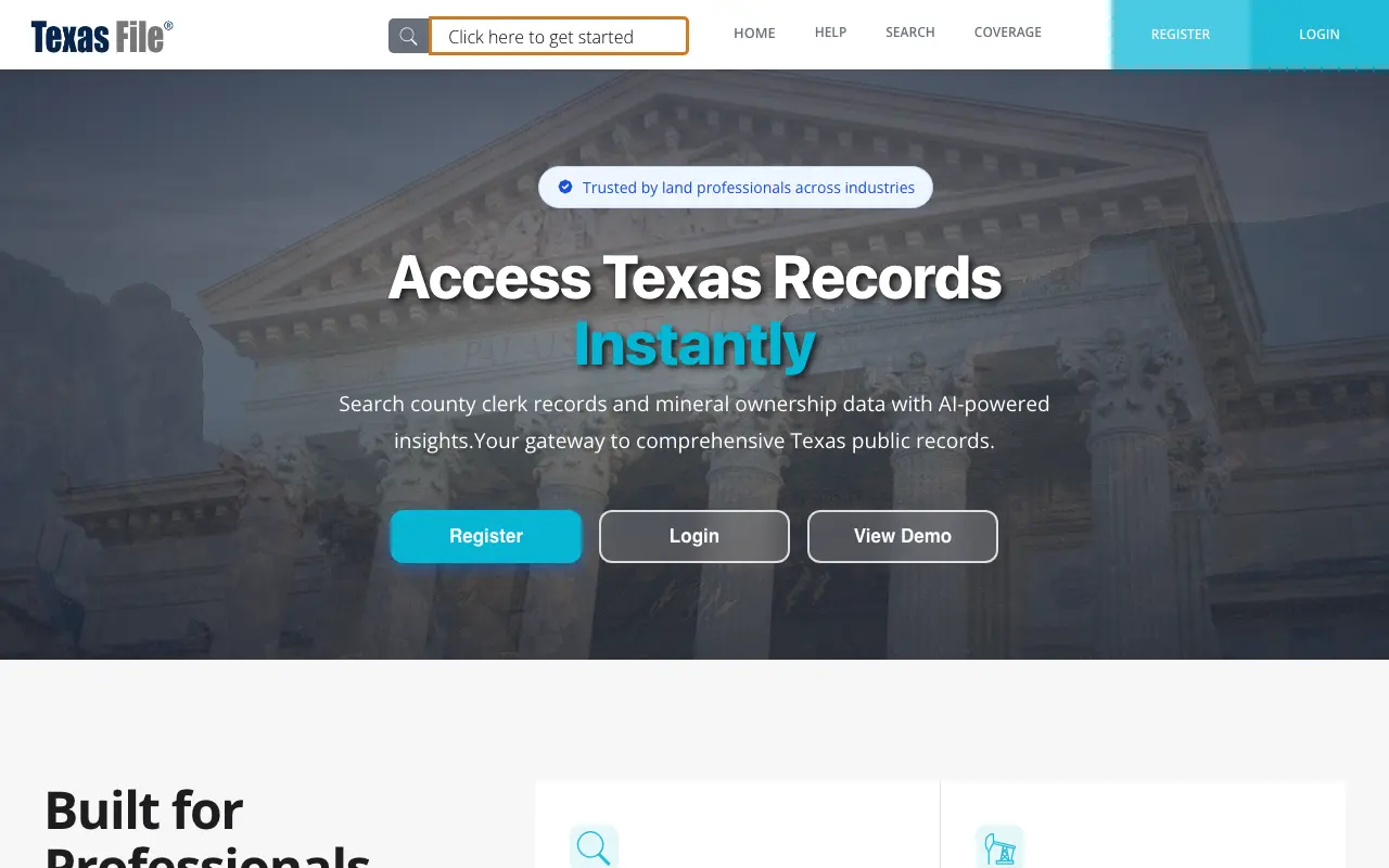 Screenshot of the TexasFile website