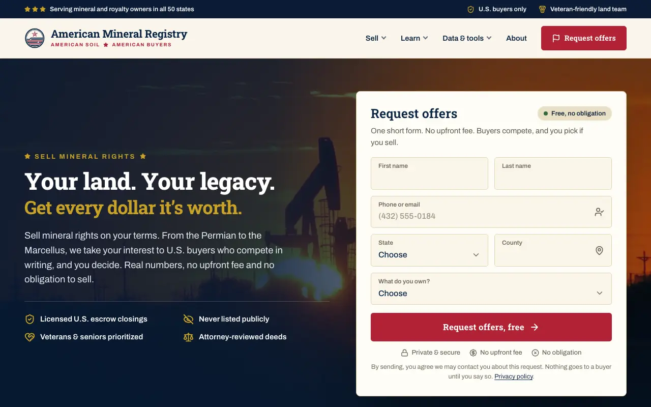 Screenshot of the American Mineral Registry website