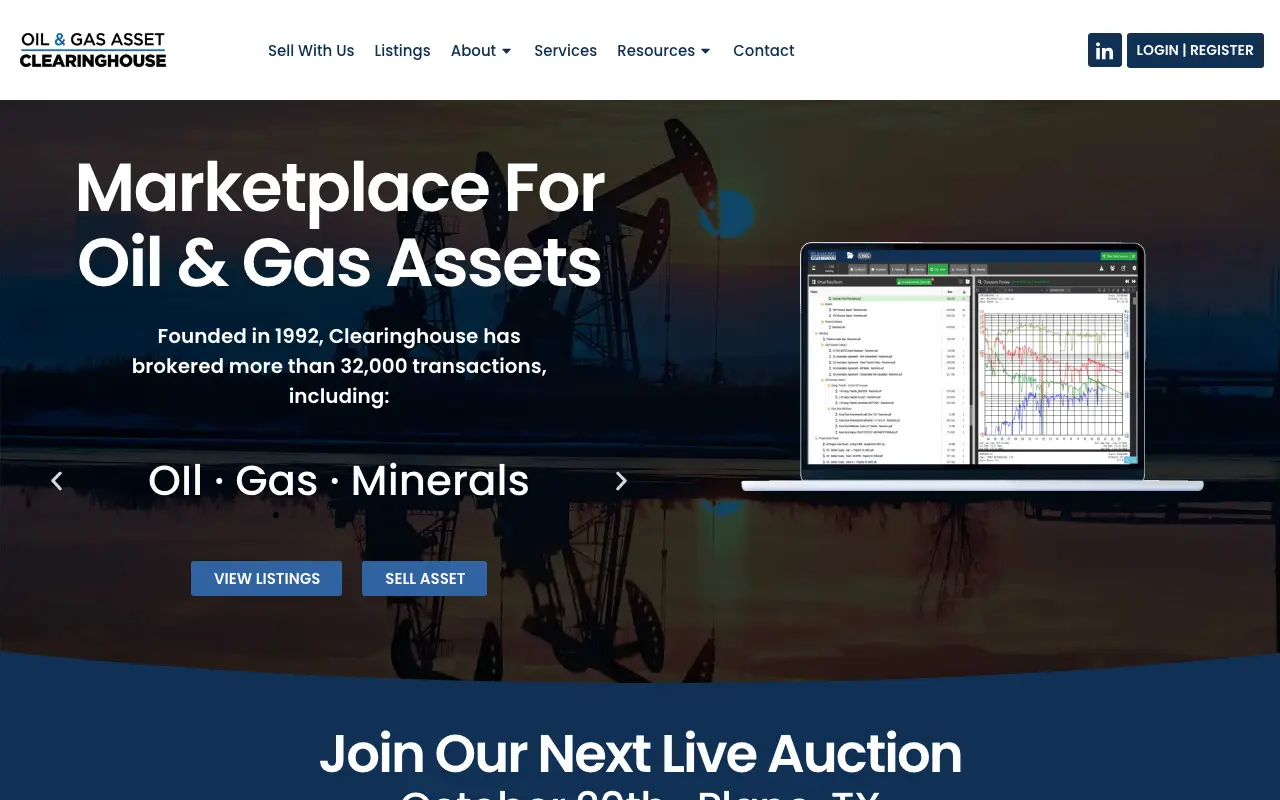 Screenshot of the The Oil & Gas Asset Clearinghouse website