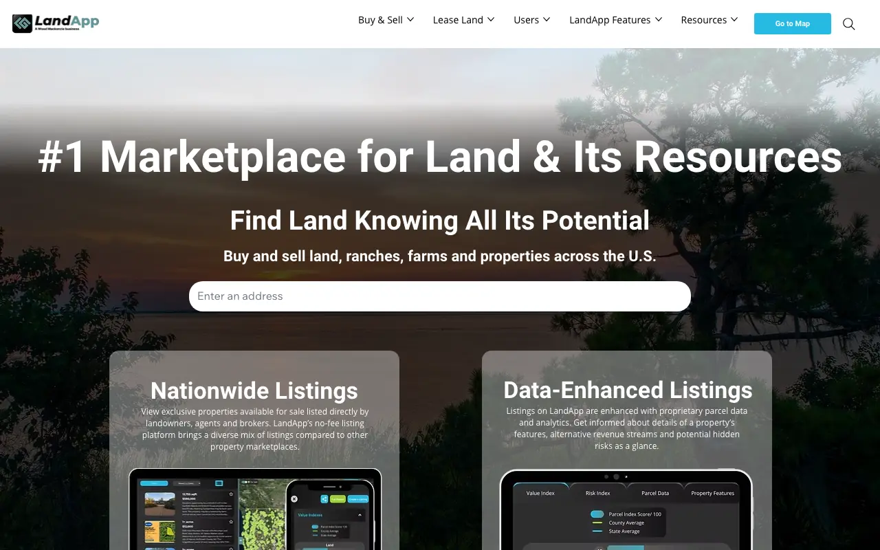 Screenshot of the LandApp website