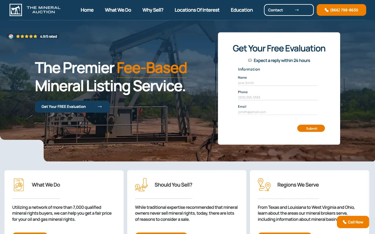 Screenshot of the The Mineral Auction website