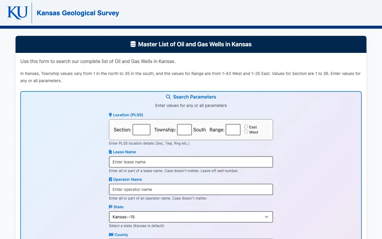 Screenshot of the State geological surveys website