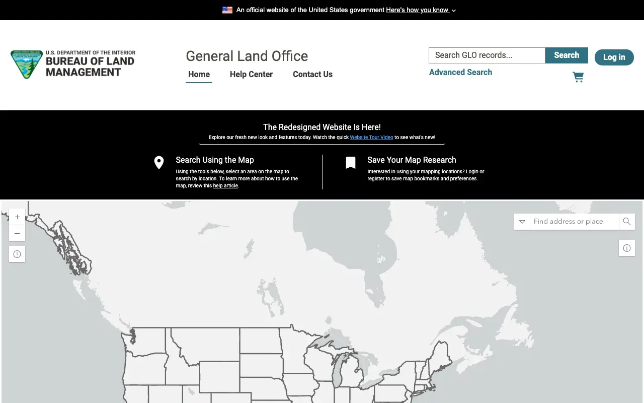 Screenshot of the BLM General Land Office Records website