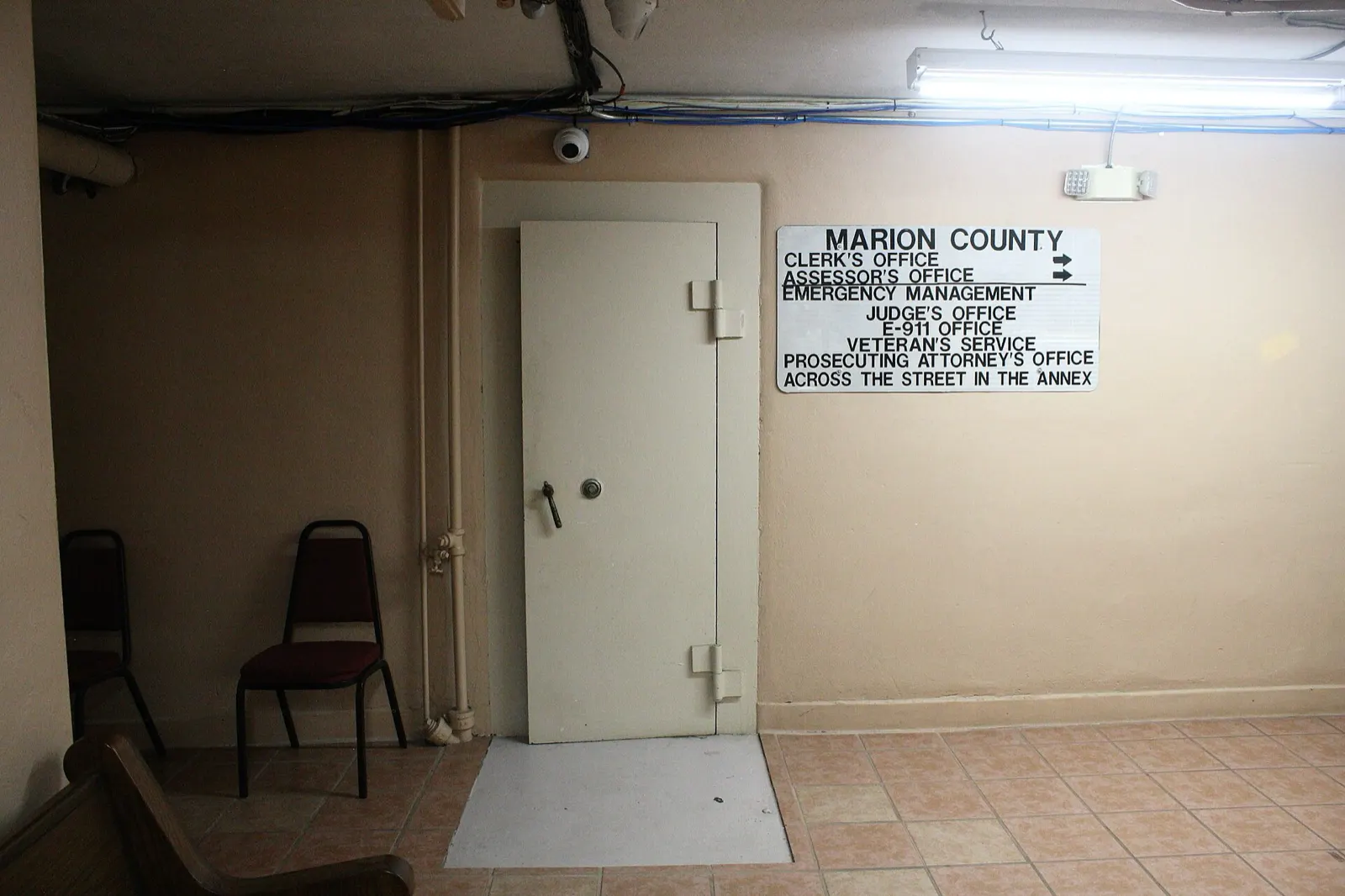 The vault door to county records in the Marion County Courthouse, Arkansas, where landmen run title