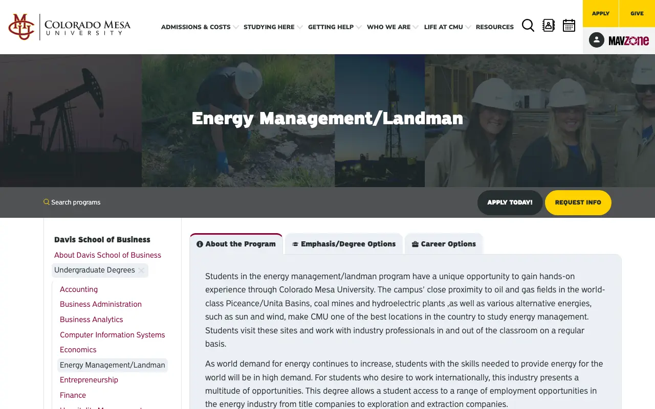Screenshot of the Colorado Mesa University website