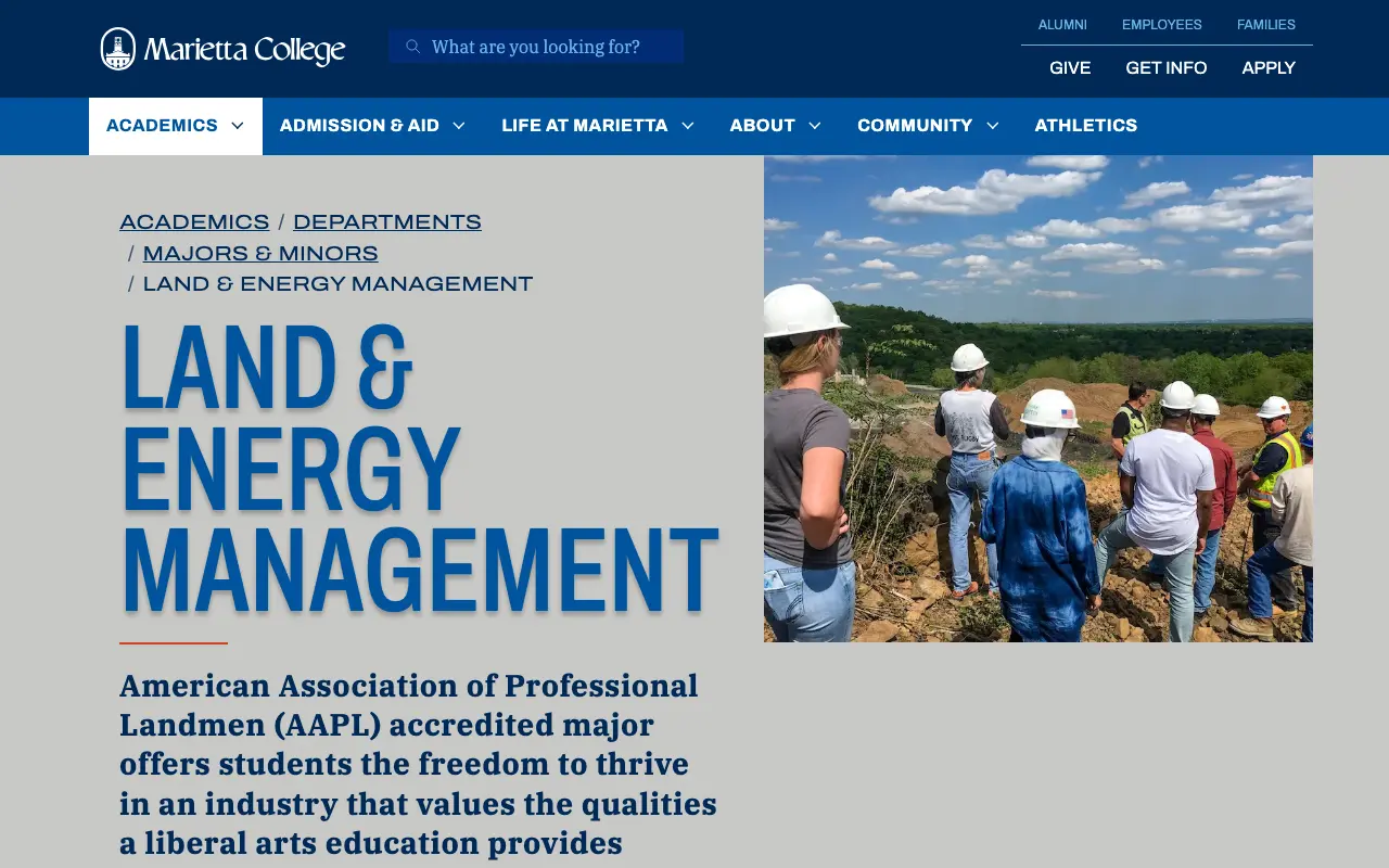 Screenshot of the Marietta College website