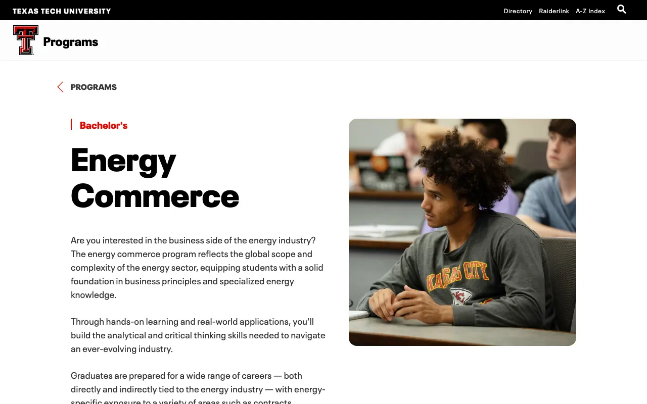 Screenshot of the Texas Tech University website