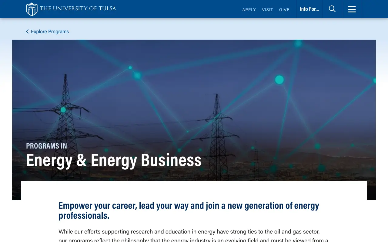 Screenshot of the University of Tulsa website