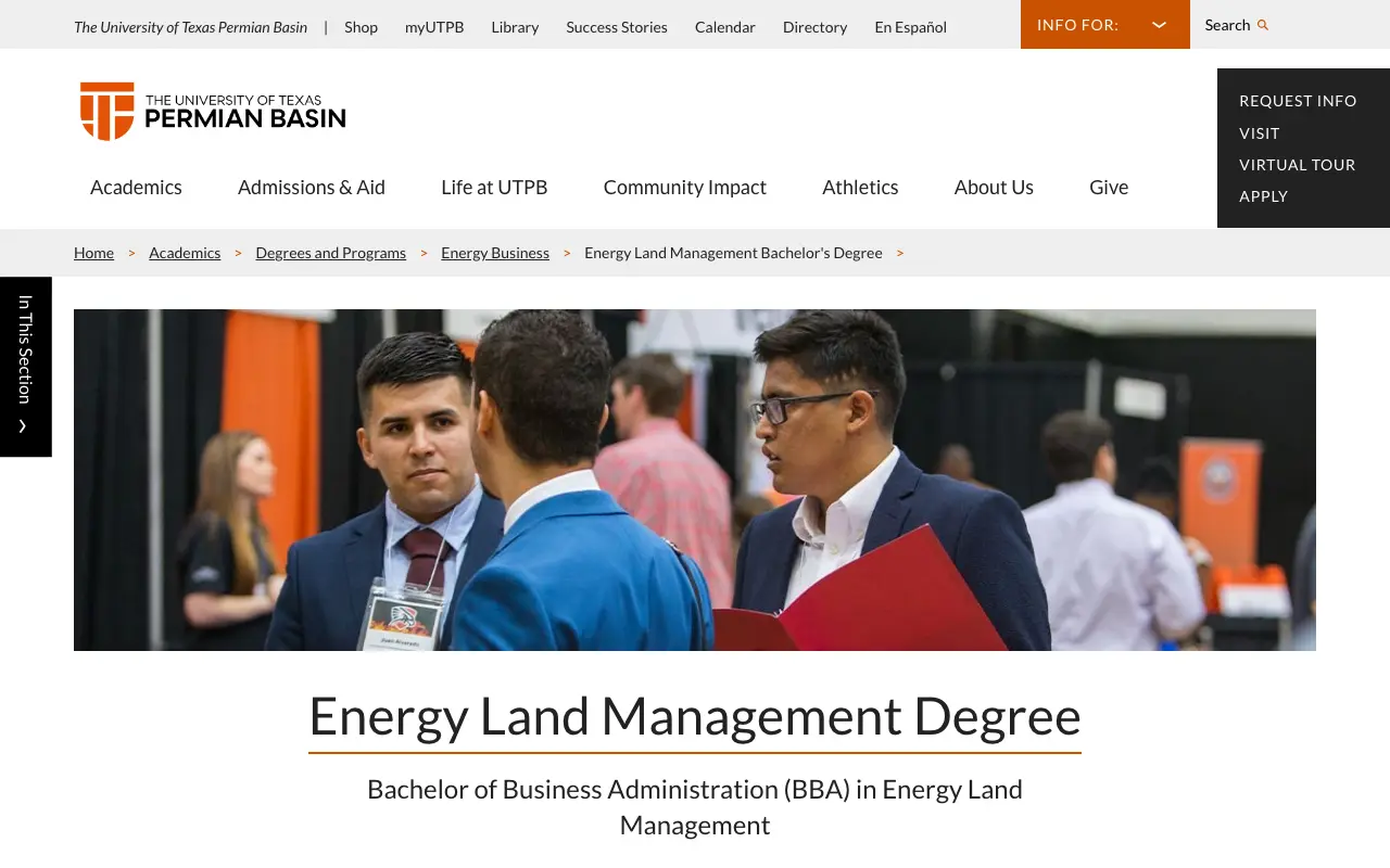 Screenshot of the University of Texas Permian Basin website