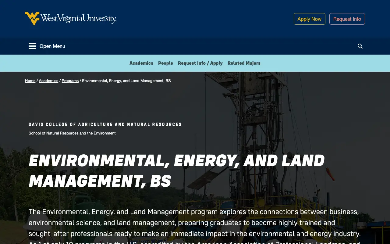 Screenshot of the West Virginia University website