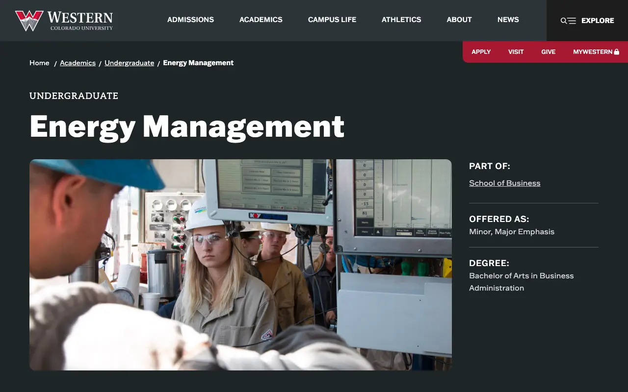 Screenshot of the Western Colorado University website
