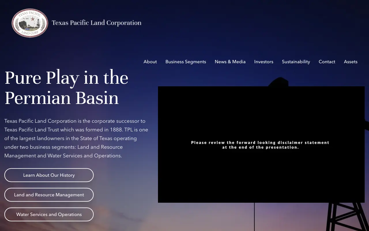 Screenshot of the Texas Pacific Land website