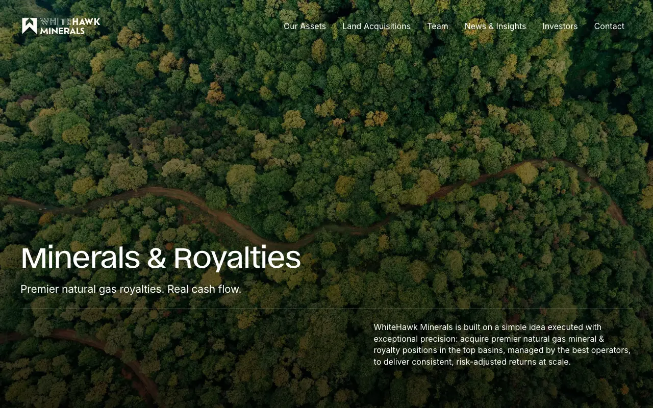 Screenshot of the WhiteHawk Minerals website