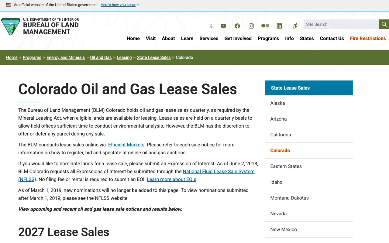 Screenshot of the BLM Colorado website