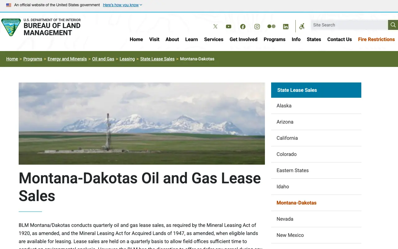 Screenshot of the BLM Montana and Dakotas website