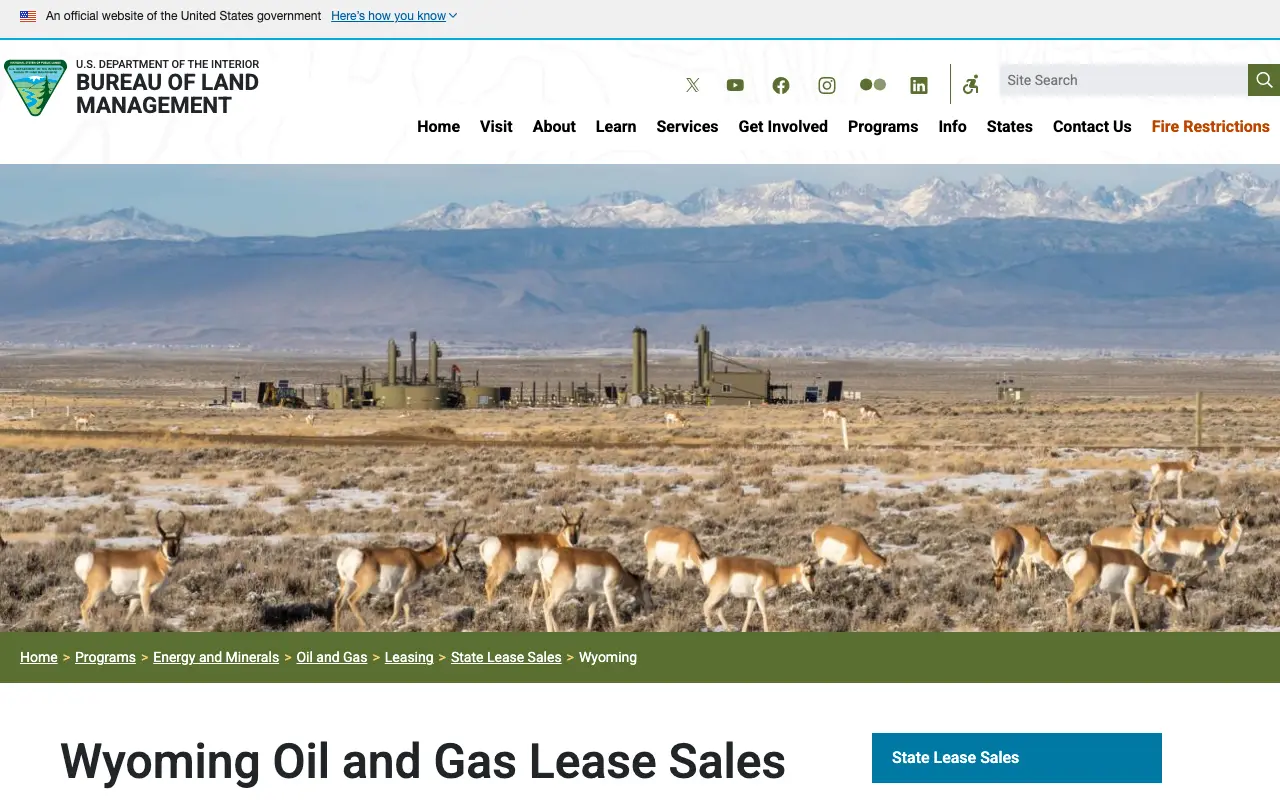 Screenshot of the BLM Wyoming website