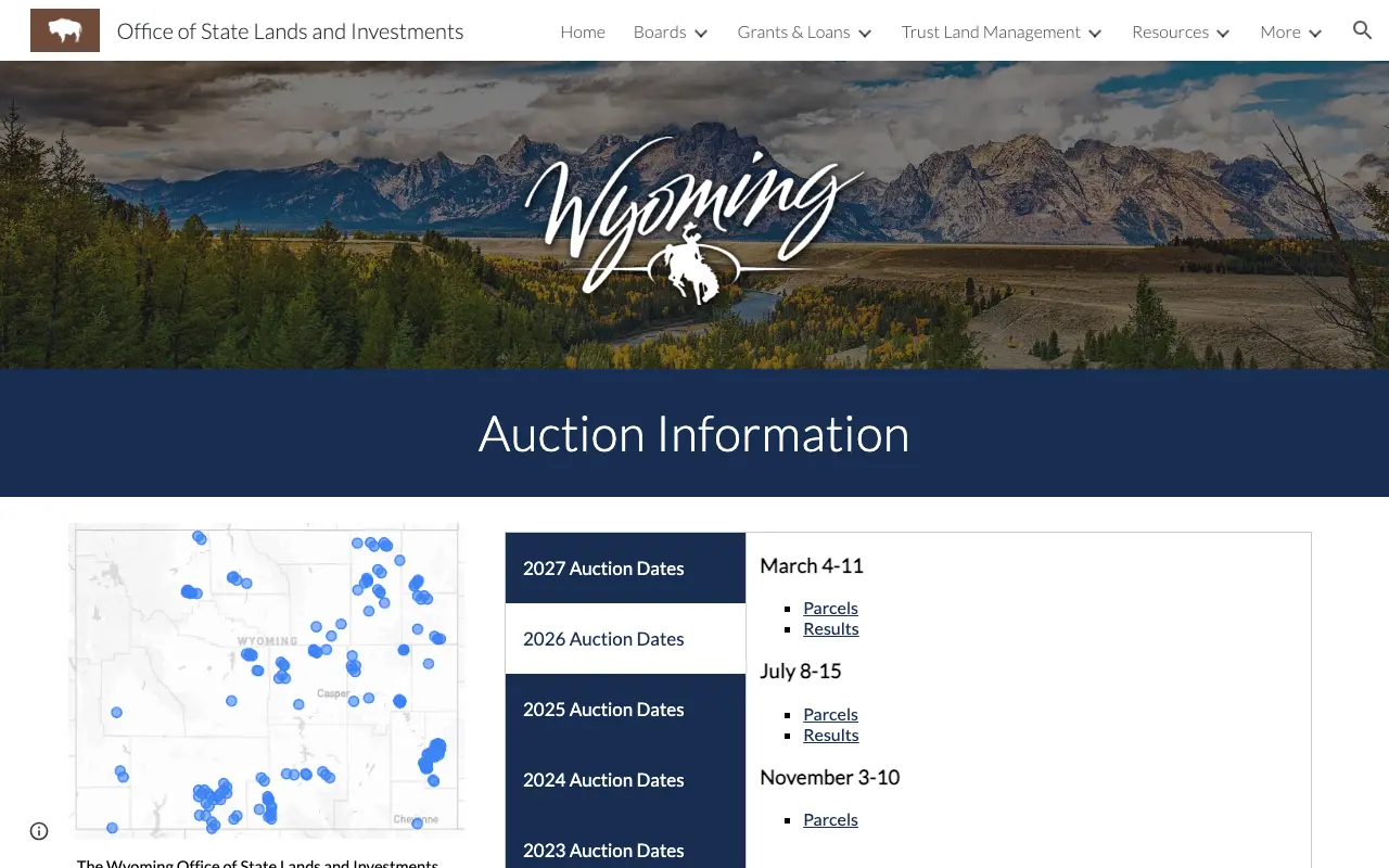 Screenshot of the Wyoming Office of State Lands and Investments website