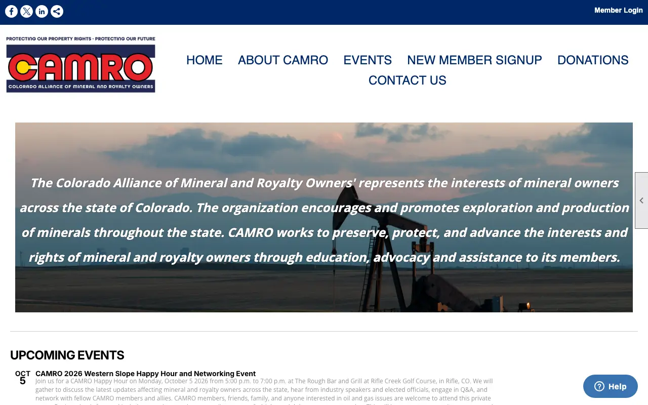 Screenshot of the Colorado Alliance of Mineral and Royalty Owners website