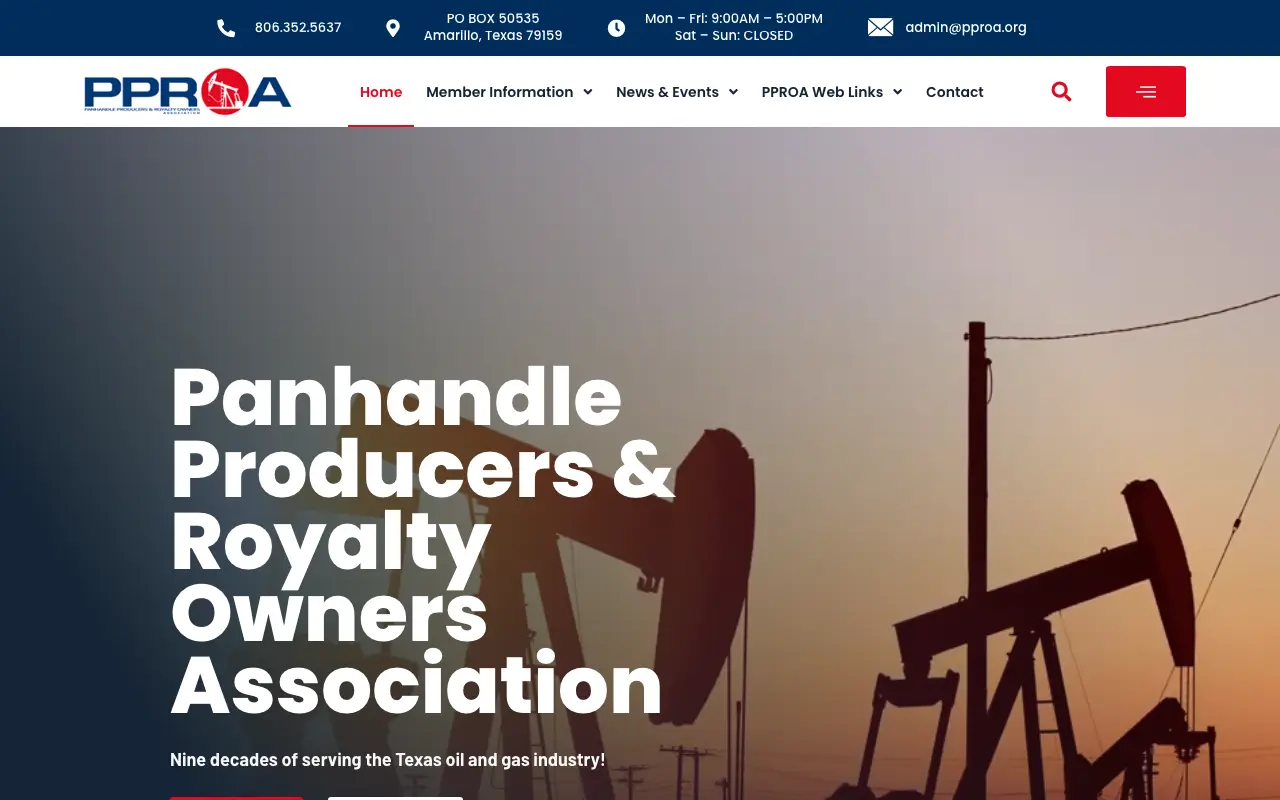 Screenshot of the Panhandle Producers &amp; Royalty Owners Association website