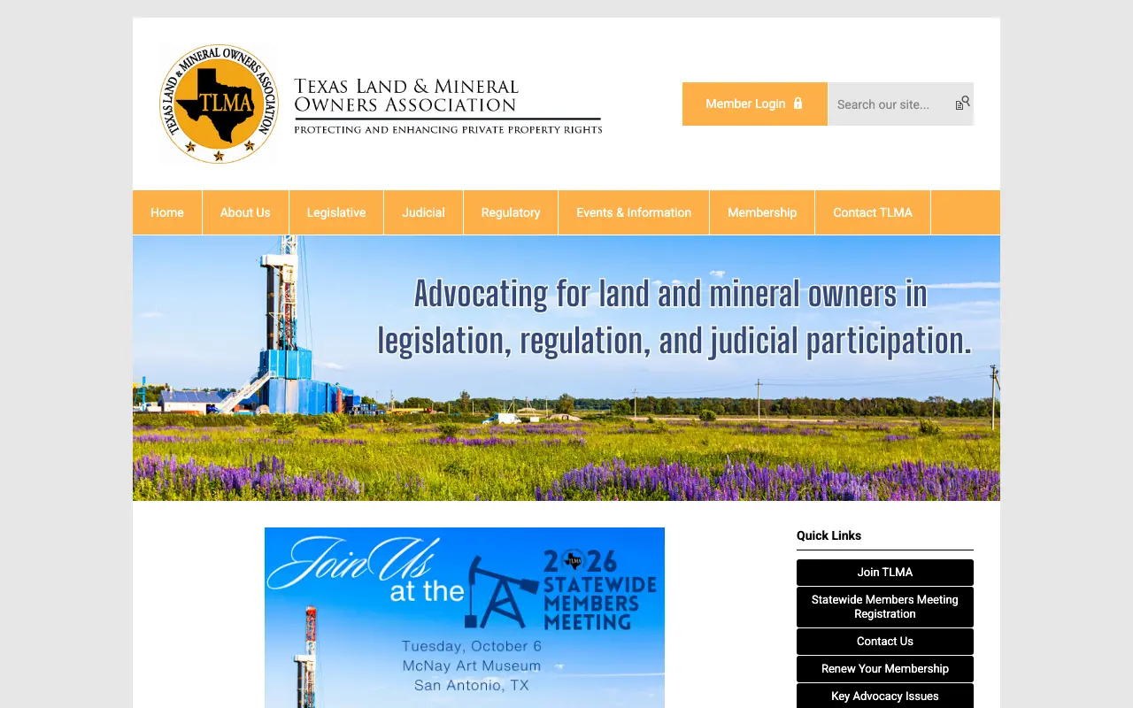 Screenshot of the Texas Land & Mineral Owners Association website