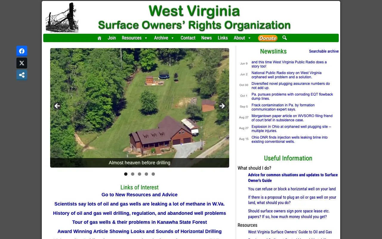 Screenshot of the West Virginia Surface Owners’ Rights Organization website
