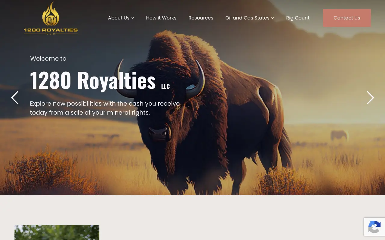Screenshot of the 1280 Royalties website