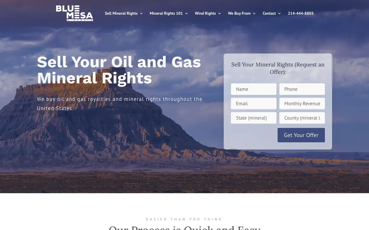 Screenshot of the Blue Mesa Minerals website