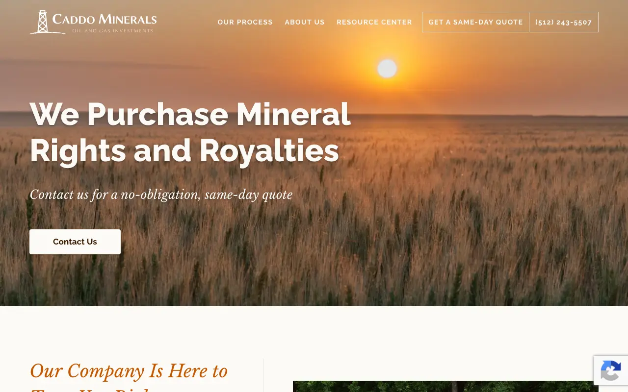 Screenshot of the Caddo Minerals website