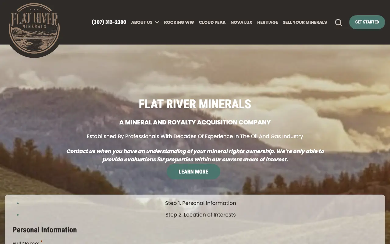 Screenshot of the Flat River Minerals website