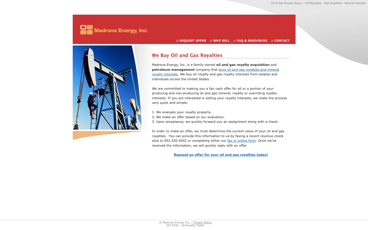 Screenshot of the Madrona Energy website