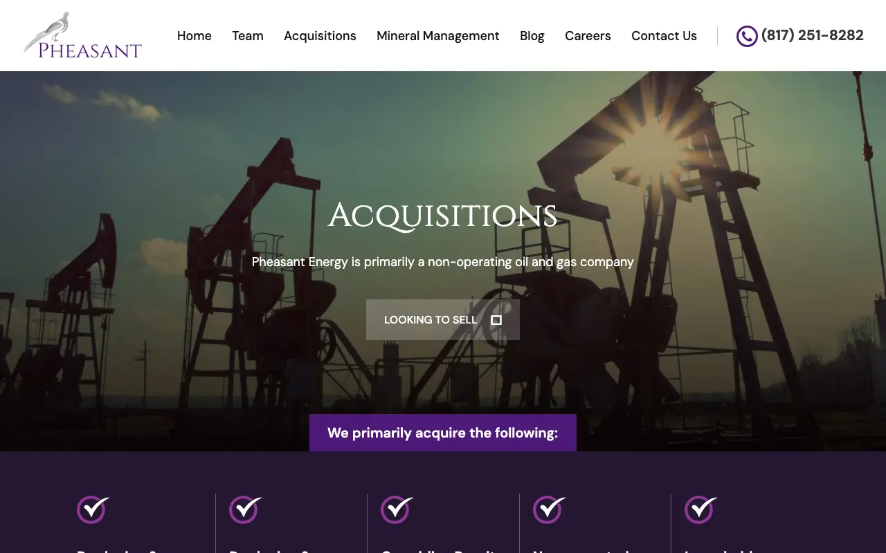 Screenshot of the Pheasant Energy website