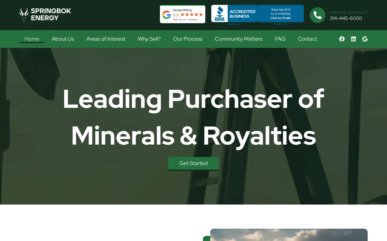 Screenshot of the Springbok Energy website
