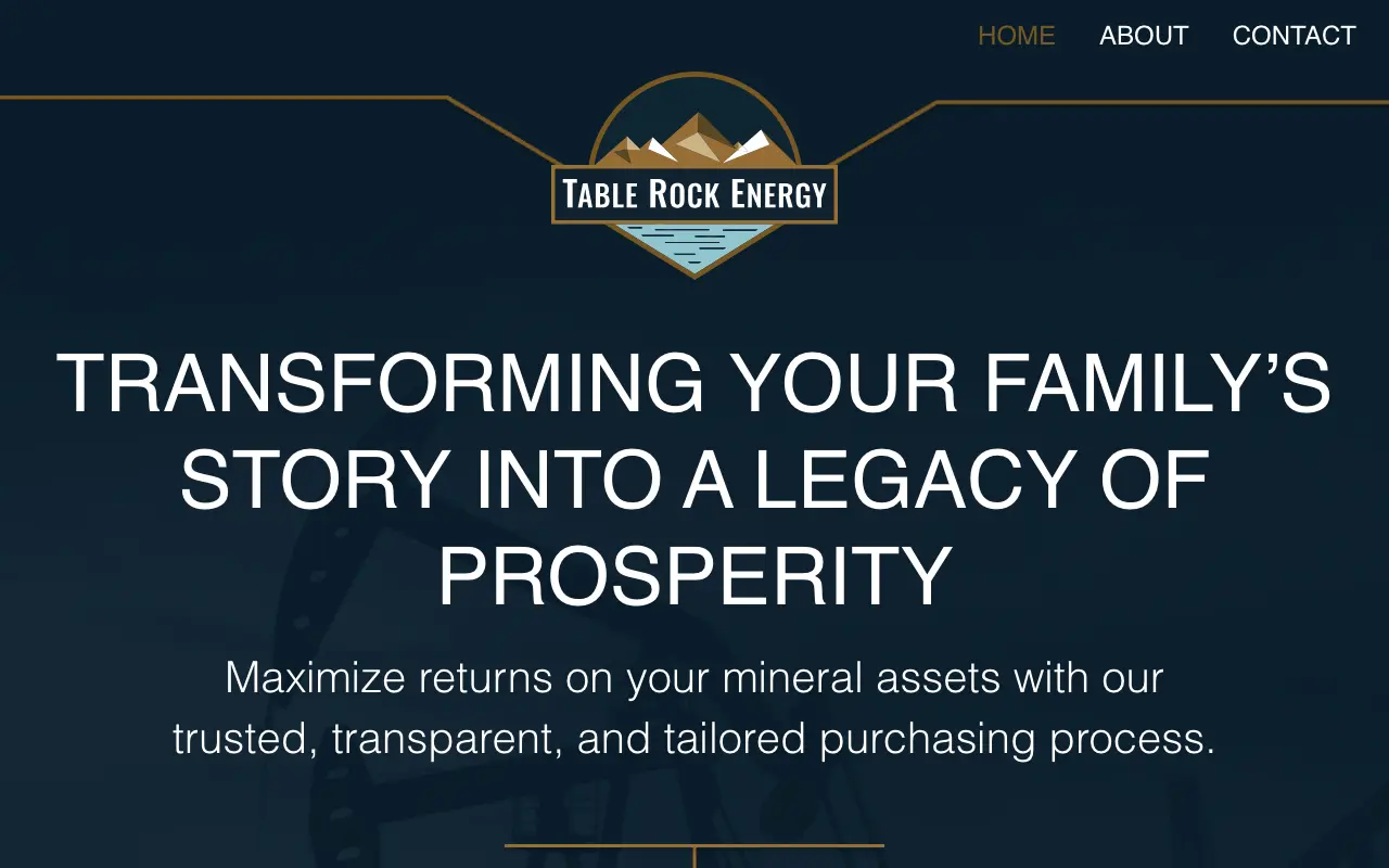 Screenshot of the Table Rock Energy website
