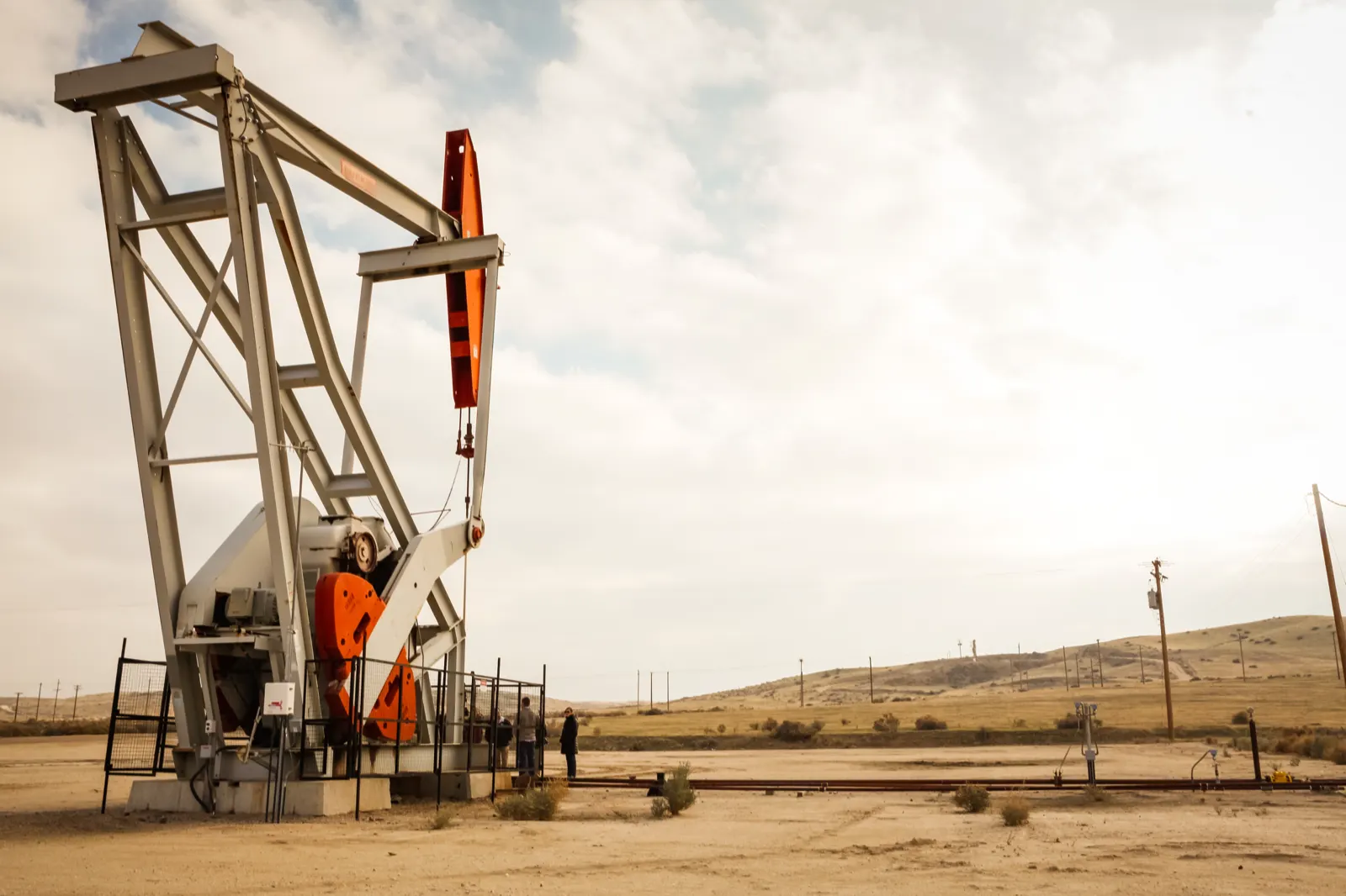 Sell mineral rights in California: a pumpjack in the McKittrick oil field in the dry hills of Kern County, California