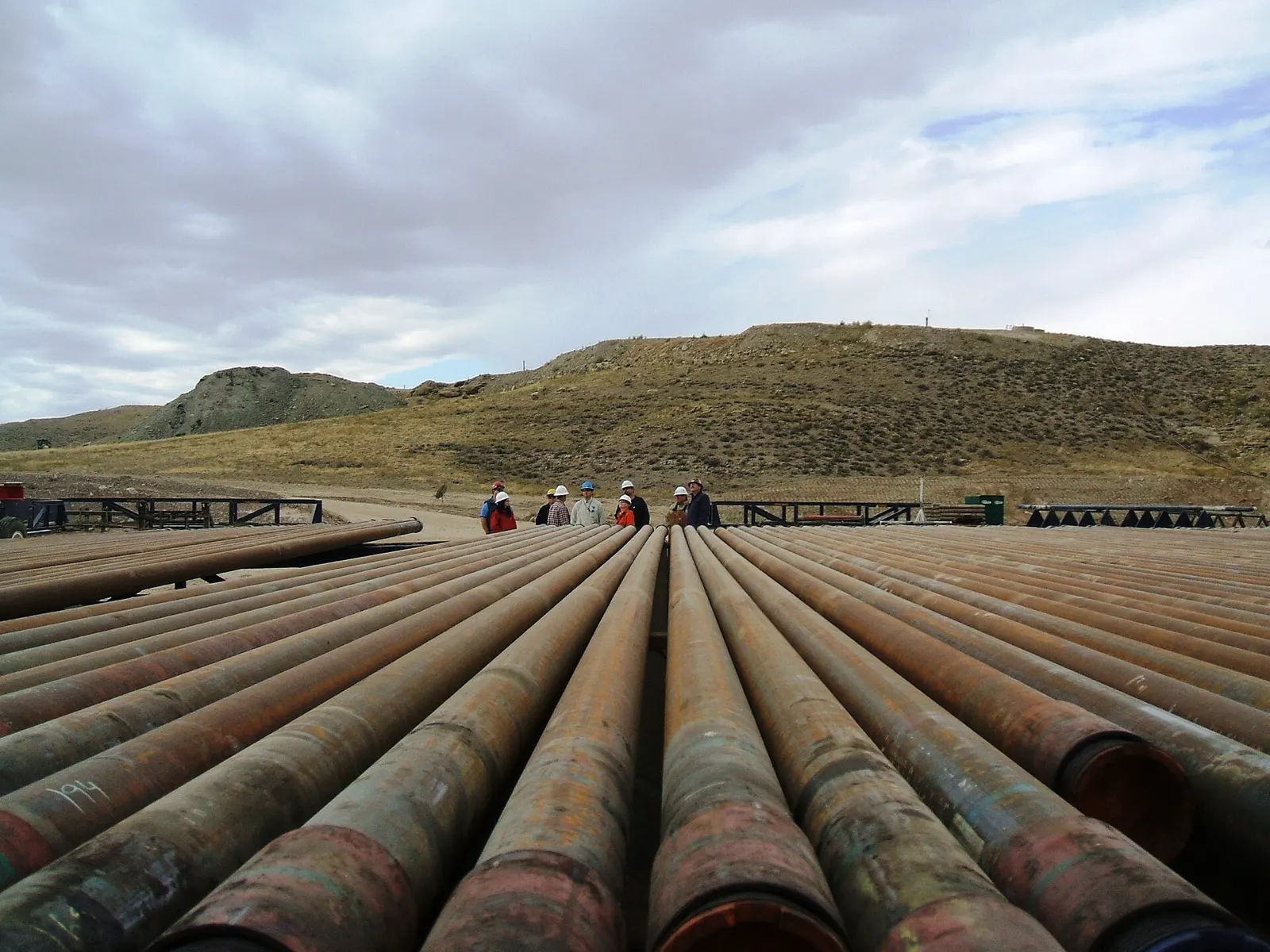 Rows of drill pipe laid out at a drilling rig in the Chapita Wells area of northeastern Utah
